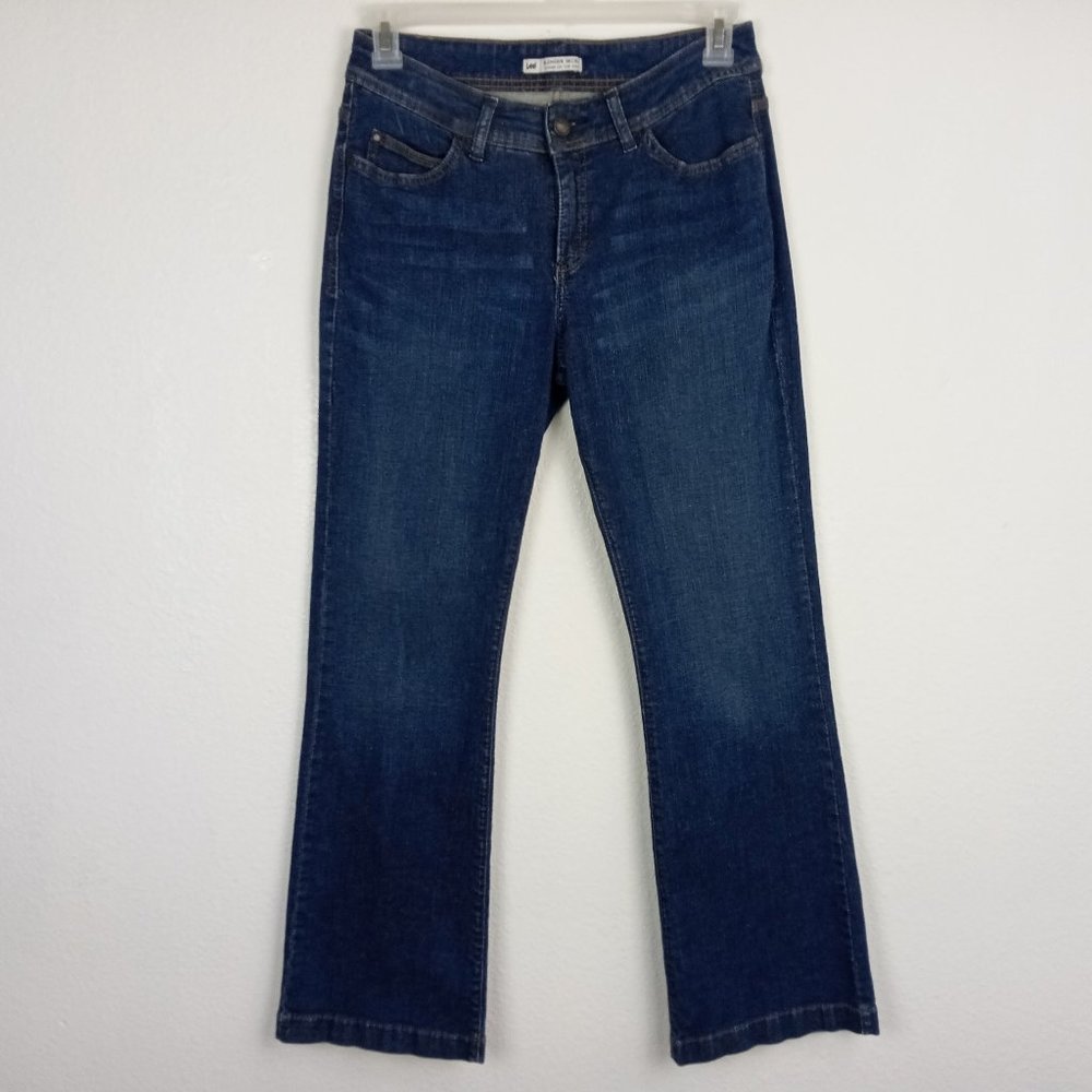 LEE Women's Boot Cut Jeans Size 10 S Slender Secret Lower Waist Button Flap PKTS